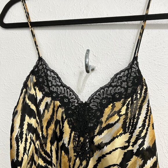 VTG Lucie Ann Satin Slip Nightgown Animal Print Black Lace Low Back USA Made Am - Picture 6 of 14